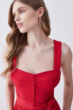 Hot Sale 🎉 Karen Millen Top Stitch Satin Woven Midi 👗 Dress - red 🎉 -Occasionwear Popular Store bkk07807 red xl 4