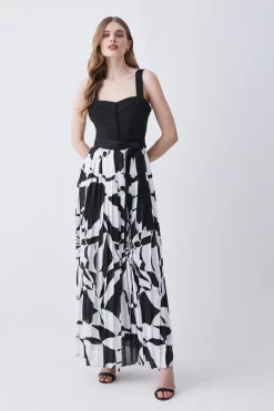 Best Sale ✨ Karen Millen Top Stitch Printed Satin Woven Midi 👗 Dress - mono 🧨