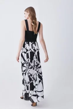Best Sale ✨ Karen Millen Top Stitch Printed Satin Woven Midi 👗 Dress - mono 🧨 -Occasionwear Popular Store bkk07808 mono xl 2