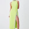 Brand new 🎉 Karen Millen Petite Crystal Embellished Woven Split Maxi - lime ⌛ -Occasionwear Popular Store bkk07835 lime xl