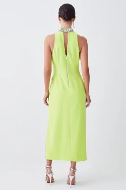 Brand new 🎉 Karen Millen Petite Crystal Embellished Woven Split Maxi - lime ⌛ -Occasionwear Popular Store bkk07835 lime xl 2