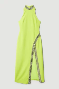 Brand new 🎉 Karen Millen Petite Crystal Embellished Woven Split Maxi - lime ⌛ -Occasionwear Popular Store bkk07835 lime xl 3