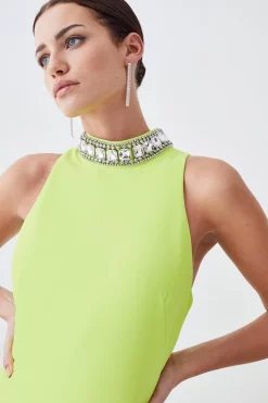 Brand new 🎉 Karen Millen Petite Crystal Embellished Woven Split Maxi - lime ⌛ -Occasionwear Popular Store bkk07835 lime xl 4