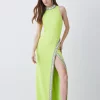 Brand new 🛒 Karen Millen Tall Crystal Embellished Woven Maxi 👗 Dress - lime ✨ -Occasionwear Popular Store bkk07836 lime xl