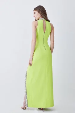 Brand new 🛒 Karen Millen Tall Crystal Embellished Woven Maxi 👗 Dress - lime ✨ -Occasionwear Popular Store bkk07836 lime xl 2