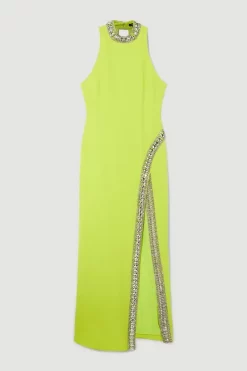 Brand new 🛒 Karen Millen Tall Crystal Embellished Woven Maxi 👗 Dress - lime ✨ -Occasionwear Popular Store bkk07836 lime xl 3