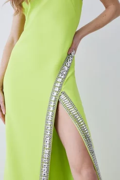 Brand new 🛒 Karen Millen Tall Crystal Embellished Woven Maxi 👗 Dress - lime ✨ -Occasionwear Popular Store bkk07836 lime xl 4
