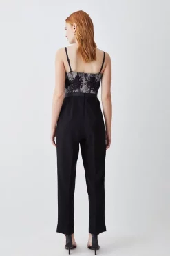 Buy 🎉 Karen Millen Lace Embroidered Woven Jumpsuit - mono 🎉 -Occasionwear Popular Store bkk07851 mono xl 2