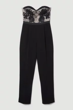 Buy 🎉 Karen Millen Lace Embroidered Woven Jumpsuit - mono 🎉 -Occasionwear Popular Store bkk07851 mono xl 3