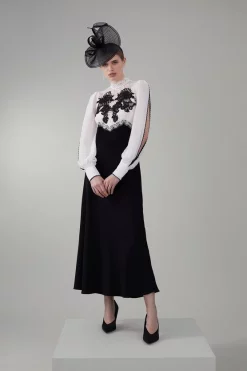 Hot Sale ⌛ Karen Millen Lace Embroidered Woven Midi 👗 Dress - mono ❤️