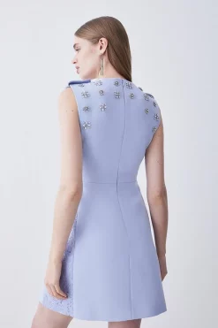 Buy 🧨 Karen Millen Crystal Embellished Lace Mix Mini 👗 Dress 🌟 -Occasionwear Popular Store bkk07855 blue xl 2