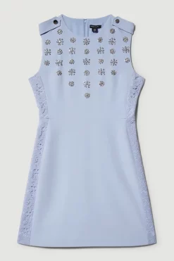 Buy 🧨 Karen Millen Crystal Embellished Lace Mix Mini 👗 Dress 🌟 -Occasionwear Popular Store bkk07855 blue xl 3