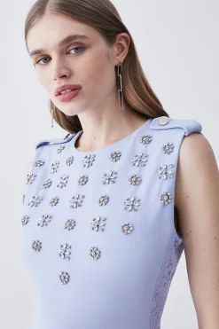 Buy 🧨 Karen Millen Crystal Embellished Lace Mix Mini 👗 Dress 🌟 -Occasionwear Popular Store bkk07855 blue xl 4