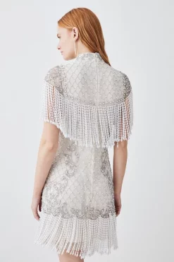 Best Pirce 🛒 Karen Millen Pearl Embellished Fringed Woven Mini 👗 Dress - ivory ⭐ -Occasionwear Popular Store bkk07886 ivory xl 2