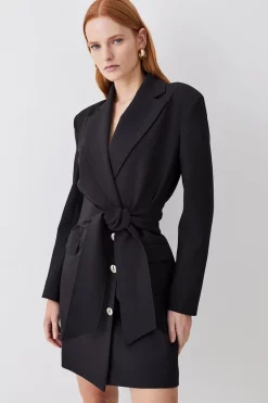 Cheapest ❤️ Karen Millen Stretch Cady Tie Belt Blazer Mini 👗 Dress - black 🎉