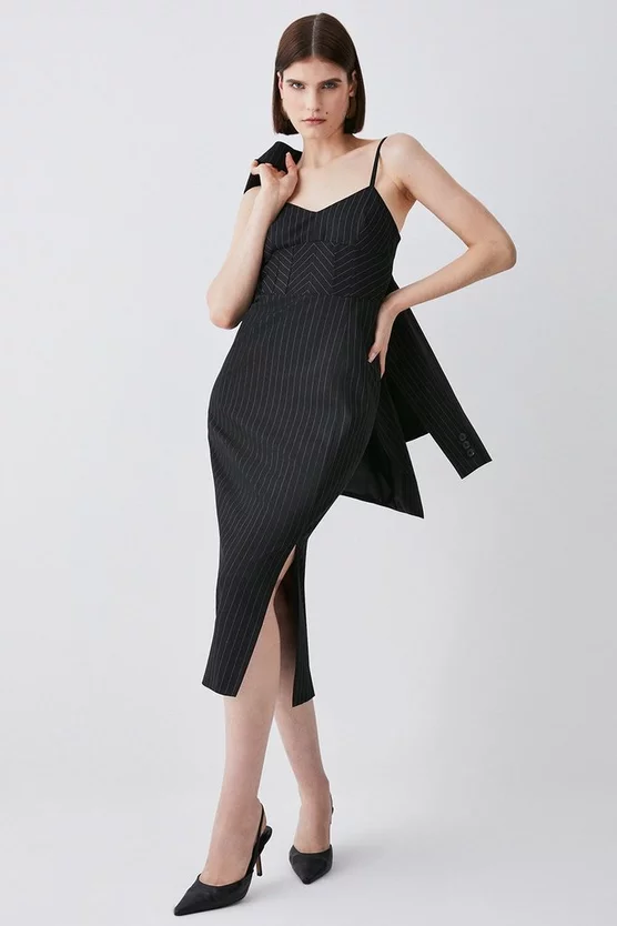 Best deal โ๏ธ Karen Millen Pinstripe Corset Waist Pencil Midi ๐ Dress - black โญ 5 Best deal โ๏ธ Karen Millen Pinstripe Corset Waist Pencil Midi ๐ Dress - black โญ - Image 3