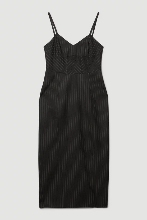 Best deal โ๏ธ Karen Millen Pinstripe Corset Waist Pencil Midi ๐ Dress - black โญ 6 Best deal โ๏ธ Karen Millen Pinstripe Corset Waist Pencil Midi ๐ Dress - black โญ - Image 4