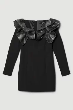 Cheap 🌟 Karen Millen Structured Crepe Jacquard Ruffle Shoulder Mini 👗 Dress - black 🌟 -Occasionwear Popular Store bkk07937 black xl 3