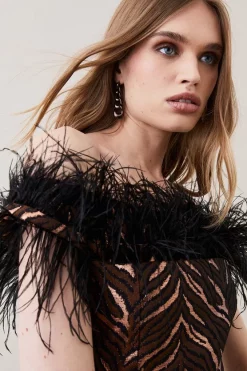 Buy 🤩 Karen Millen Animal Jacquard Feather Bardot Mini 👗 Dress 🌟 -Occasionwear Popular Store bkk07943 animal xl 1