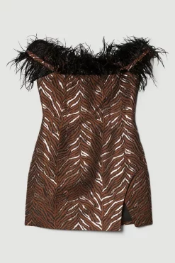 Buy 🤩 Karen Millen Animal Jacquard Feather Bardot Mini 👗 Dress 🌟 -Occasionwear Popular Store bkk07943 animal xl 3
