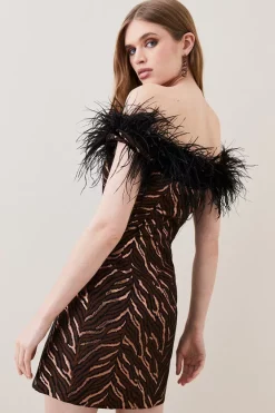 Buy 🤩 Karen Millen Animal Jacquard Feather Bardot Mini 👗 Dress 🌟 -Occasionwear Popular Store bkk07943 animal xl 4