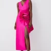 Outlet ✨ Karen Millen Petite Rosette Taffeta Column Midi 👗 Dress - pink 🌟 -Occasionwear Popular Store bkk07954 pink xl