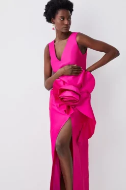 Outlet ✨ Karen Millen Petite Rosette Taffeta Column Midi 👗 Dress - pink 🌟 -Occasionwear Popular Store bkk07954 pink xl 5