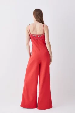 Best reviews of ⭐ Karen Millen Embellished Lace Mix Strappy Woven Jumpsuit - raspberry 😉 -Occasionwear Popular Store bkk07957 raspberry xl 2