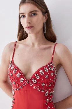 Best reviews of ⭐ Karen Millen Embellished Lace Mix Strappy Woven Jumpsuit - raspberry 😉 -Occasionwear Popular Store bkk07957 raspberry xl 4