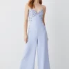 Promo 😉 Karen Millen Embellished Strappy Wide Leg Woven Jumpsuit - blue 😍 -Occasionwear Popular Store bkk07958 blue xl