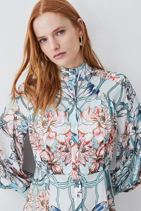 Flash Sale 🛒 Karen Millen Mirrored Floral Satin Woven Mini 👗 Dress - sage 🥰 7 Flash Sale 🛒 Karen Millen Mirrored Floral Satin Woven Mini 👗 Dress - sage 🥰 - Image 5