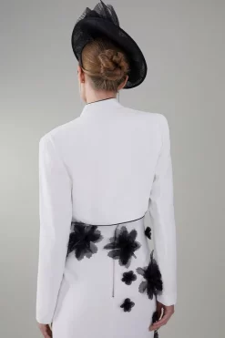 Hot Sale 🧨 Karen Millen Petite Floral Applique Woven Cropped Blazer - mono 👏 -Occasionwear Popular Store bkk07961 mono xl 2