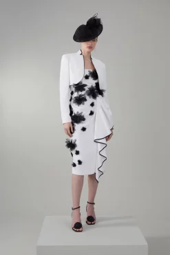 Hot Sale 🧨 Karen Millen Petite Floral Applique Woven Cropped Blazer - mono 👏 -Occasionwear Popular Store bkk07961 mono xl 5