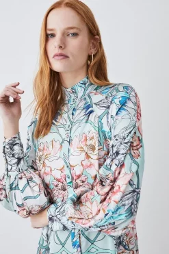 Wholesale 👍 Karen Millen Mirrored Floral Satin Woven Midi 👗 Dress - sage 🤩