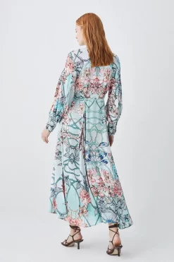 Wholesale 👍 Karen Millen Mirrored Floral Satin Woven Midi 👗 Dress - sage 🤩 -Occasionwear Popular Store bkk07966 sage xl 2