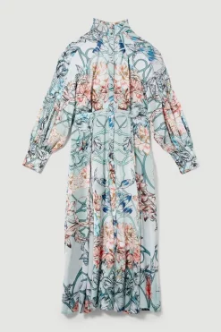 Wholesale 👍 Karen Millen Mirrored Floral Satin Woven Midi 👗 Dress - sage 🤩 -Occasionwear Popular Store bkk07966 sage xl 3