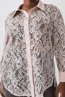 Best Sale 💯 Karen Millen Plus Size Italian Lace & Satin Tailored Longline 👕 Shirt - blush 💯 -Occasionwear Popular Store bkk07981 blush xl 4