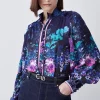 Hot Sale 🔔 Karen Millen Boarder Floral Print Satin Blouse - purple 🎉 -Occasionwear Popular Store bkk07983 purple xl