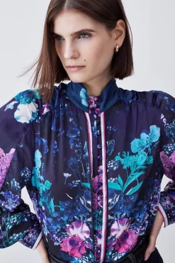 Hot Sale 🔔 Karen Millen Boarder Floral Print Satin Blouse - purple 🎉 -Occasionwear Popular Store bkk07983 purple xl 5