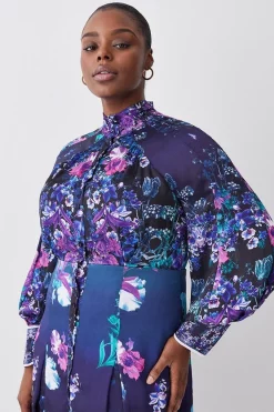 Wholesale 💯 Karen Millen Plus Size Boarder Floral Print Satin Woven Midi 👗 Dress - purple ❤️ -Occasionwear Popular Store bkk07987 purple xl 1