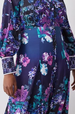 Wholesale 💯 Karen Millen Plus Size Boarder Floral Print Satin Woven Midi 👗 Dress - purple ❤️ -Occasionwear Popular Store bkk07987 purple xl 4