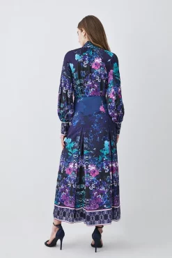 Best deal 🥰 Karen Millen Tall Boarder Floral Print Satin Woven Midi 👗 Dress - purple 🌟 -Occasionwear Popular Store bkk07988 purple xl 2