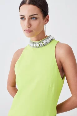 Flash Sale 😀 Karen Millen Petite Crystal Embellished Woven Mini 👗 Dress - lime 🌟 -Occasionwear Popular Store bkk08005 lime xl 1