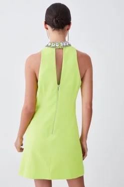Flash Sale 😀 Karen Millen Petite Crystal Embellished Woven Mini 👗 Dress - lime 🌟 -Occasionwear Popular Store bkk08005 lime xl 2