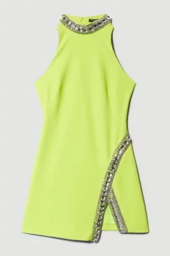 Flash Sale 😀 Karen Millen Petite Crystal Embellished Woven Mini 👗 Dress - lime 🌟 -Occasionwear Popular Store bkk08005 lime xl 3