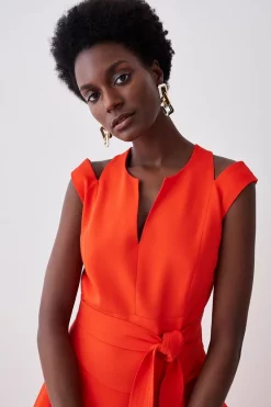 Deals 😀 Karen Millen Tall Compact Stretch Viscose Waterfall Midi 👗 Dress - red orange ❤️ -Occasionwear Popular Store bkk08006 red20orange xl 4