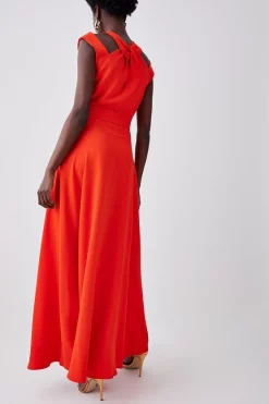 Deals 😀 Karen Millen Tall Compact Stretch Viscose Waterfall Midi 👗 Dress - red orange ❤️ -Occasionwear Popular Store bkk08006 red20orange xl 5