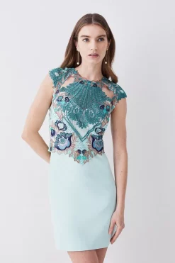 Promo 🎁 Karen Millen Metallic Guipure Lace Mirrored Mini 👗 Dress - mint 😍