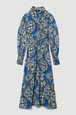 Coupon 😍 Karen Millen Tile Print Georgette Pleated Woven 👚 Shirt 👗 Dress - blue 👍 -Occasionwear Popular Store bkk08062 blue xl 3