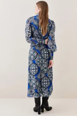 Coupon 😍 Karen Millen Tile Print Georgette Pleated Woven 👚 Shirt 👗 Dress - blue 👍 -Occasionwear Popular Store bkk08062 blue xl 4